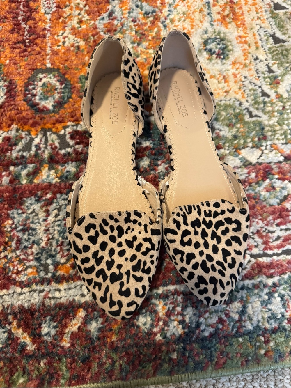 Rachel Zoe Leopard Print Pointed D'Orsay Flats - Beige/Black